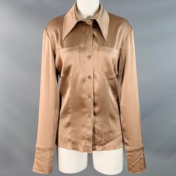 NANUSHKA Size M Copper Triacetate Blend Satin Point Collar Patch Pockets Shirt - Picture 1 of 8